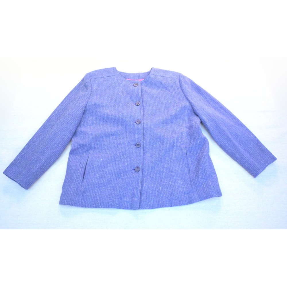 Vintage 70s Pendleton Womens 100% Virgin Wool Tweed Blazer Lavender Collarless